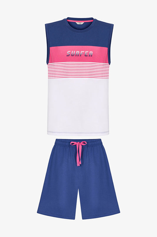 Erkek Renkli White Surf Pijama Takımı