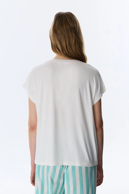Kırık Beyaz Hailey Tişört Pijama Üstü