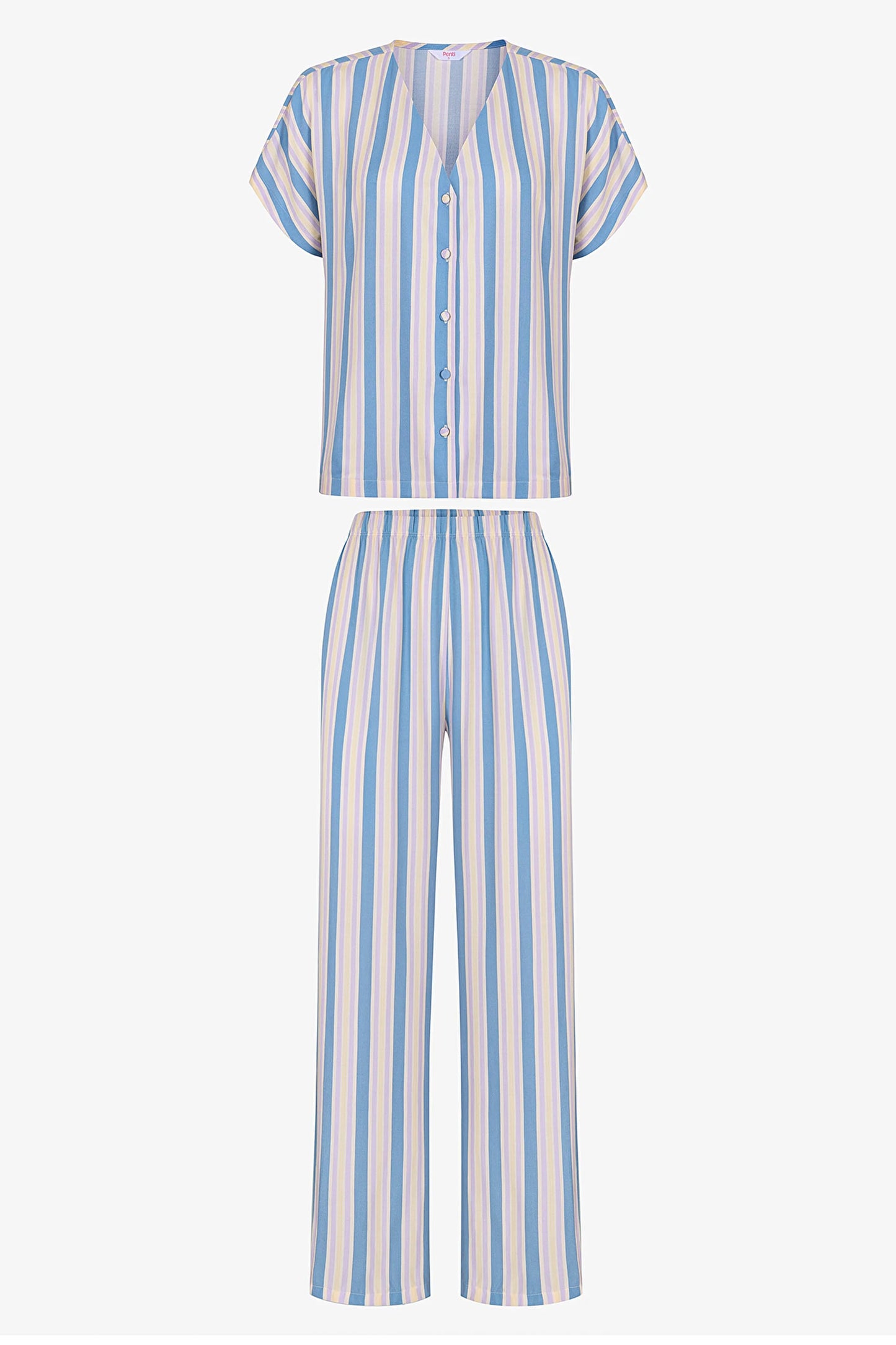 Mavi Ella Çizgili Pantolon Pijama Takımı