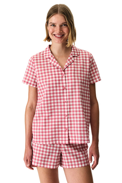 Gül Kurusu Pink Gingham Gömlek Şortlu Pijama Takımı