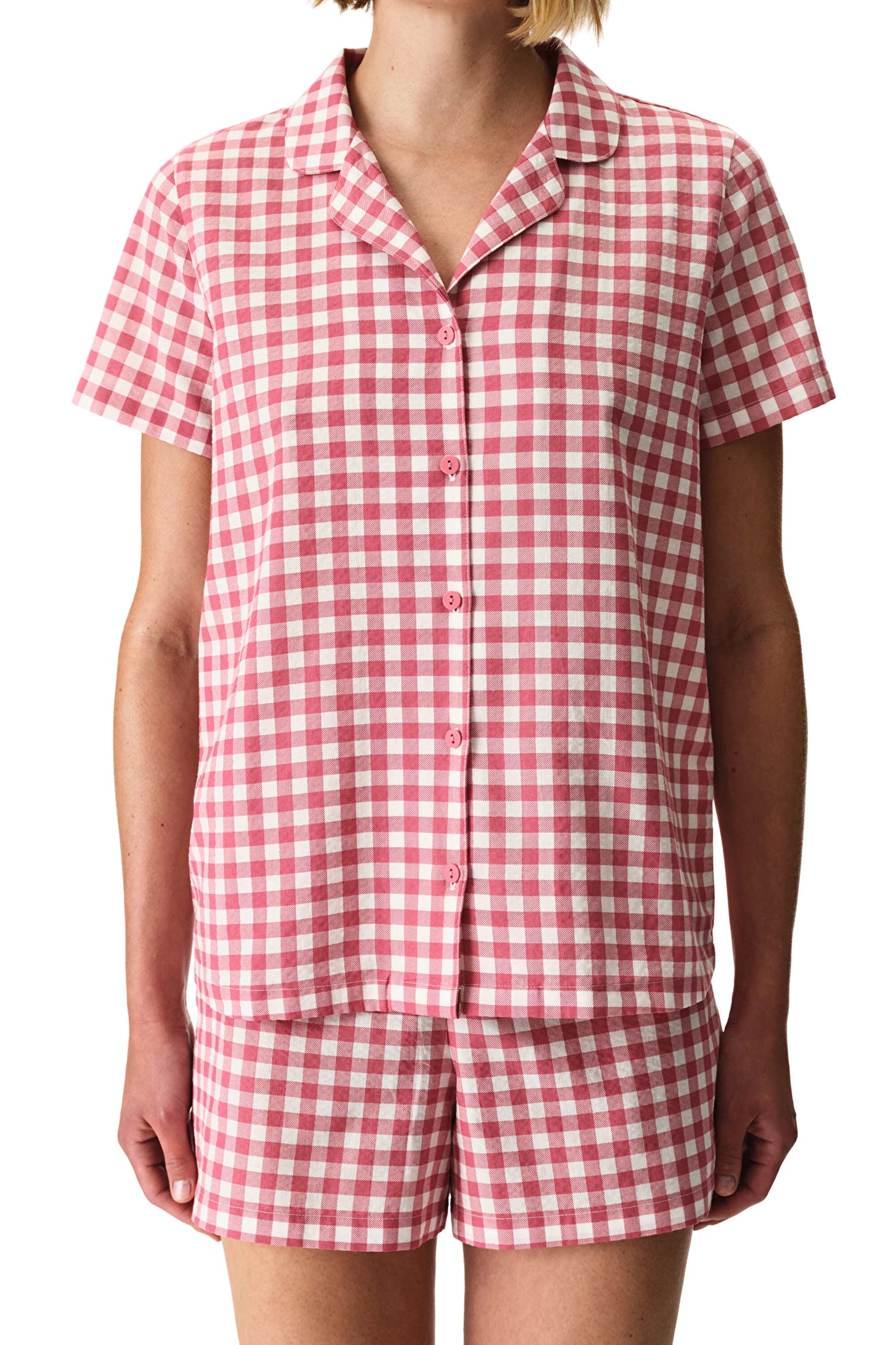 Gül Kurusu Pink Gingham Gömlek Şortlu Pijama Takımı