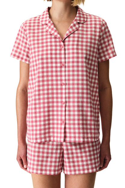 Gül Kurusu Pink Gingham Gömlek Şortlu Pijama Takımı
