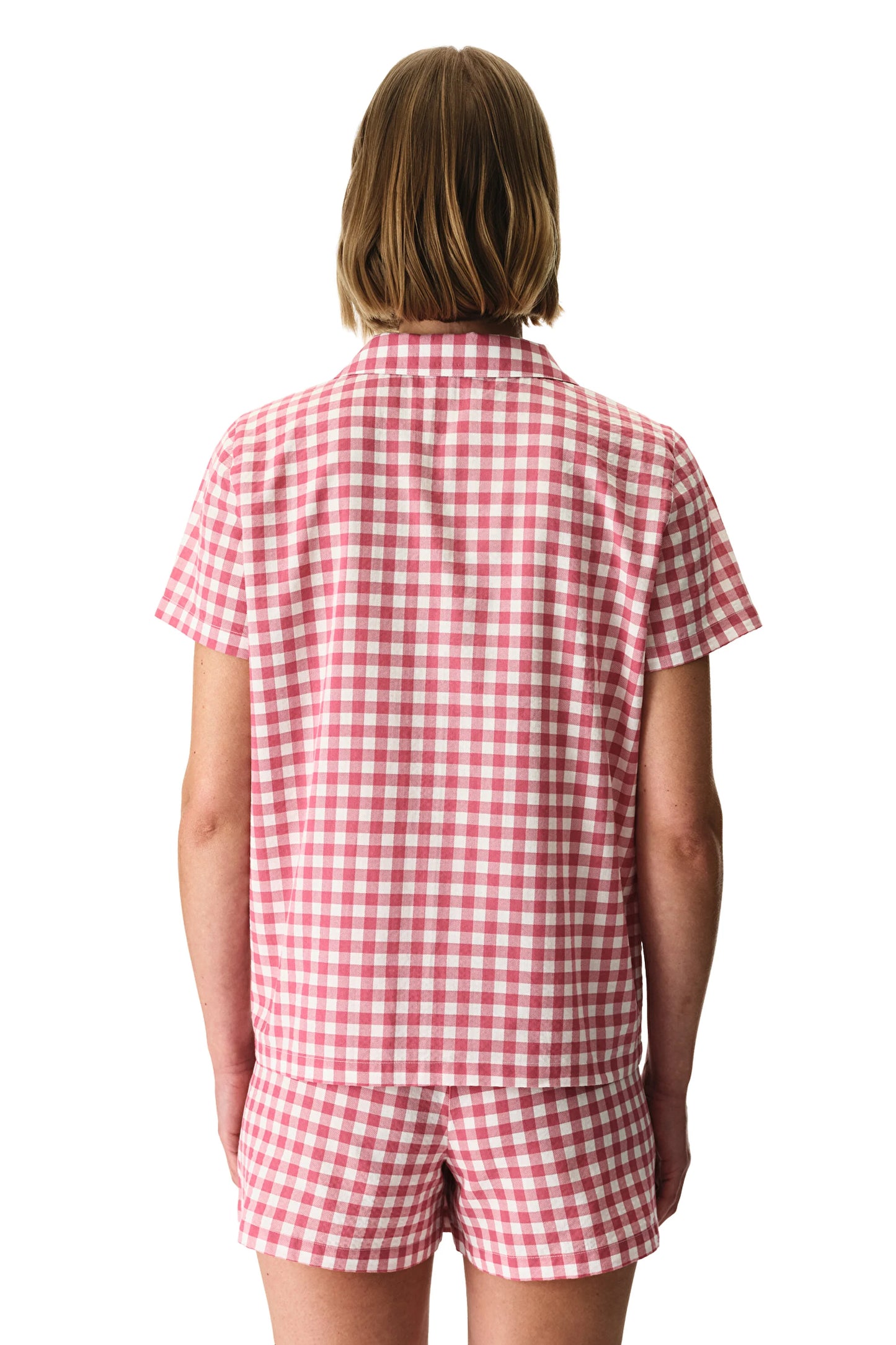 Gül Kurusu Pink Gingham Gömlek Şortlu Pijama Takımı