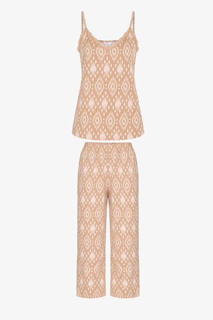 Bej Belle Pamuklu Kapri Pijama Takımı
