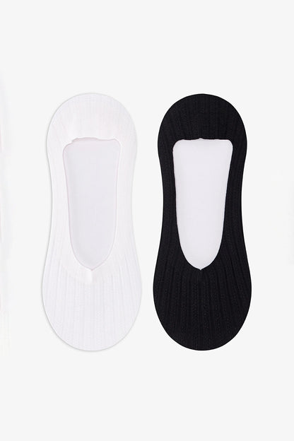 Siyah Beyaz Seamless Jacquard 2'li Babet Çorabı