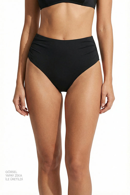 Siyah High Büzgülü Bikini Altı