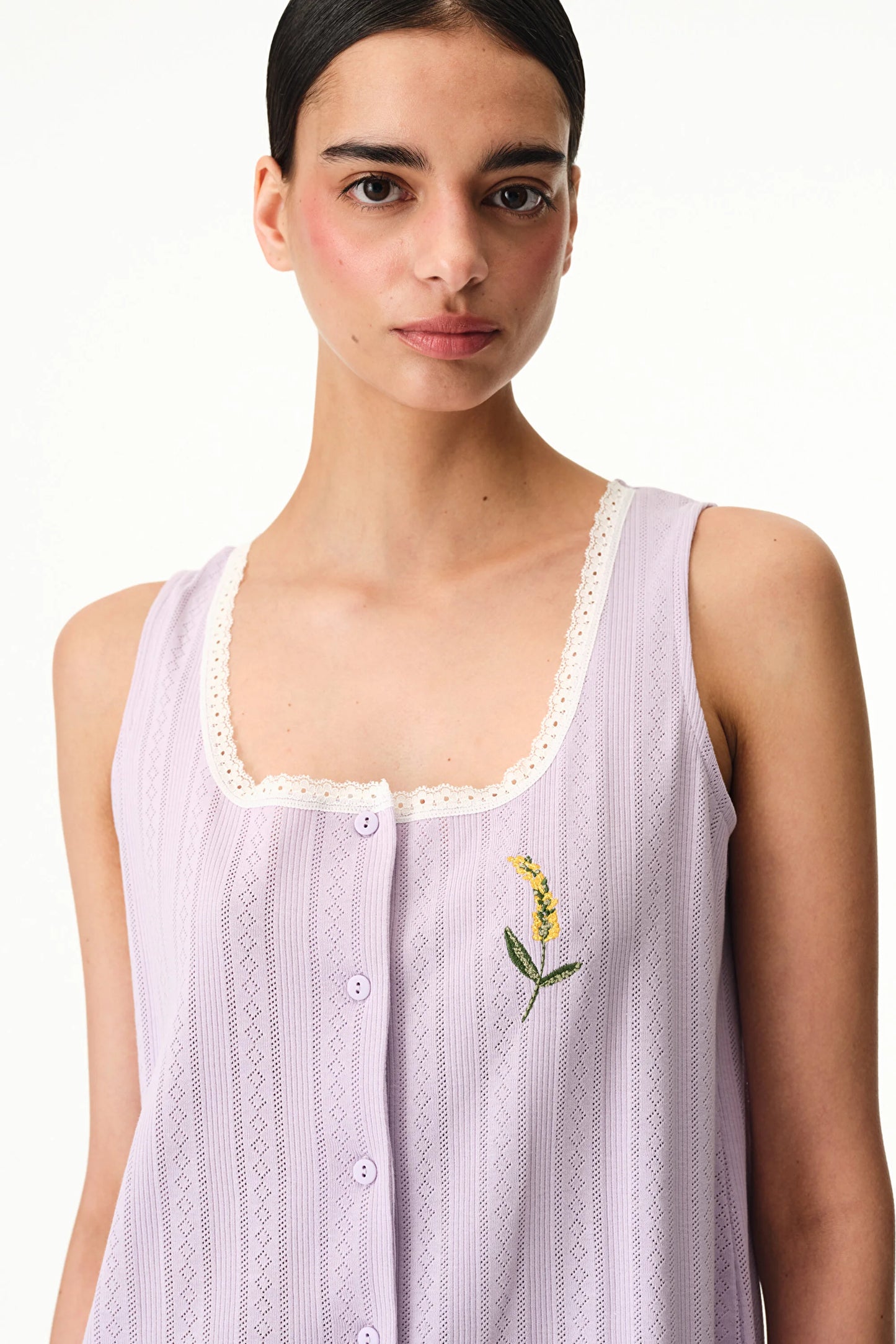 Lila Blossom Solid Pamuklu Gecelik