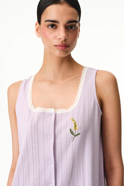 Lila Blossom Solid Pamuklu Gecelik