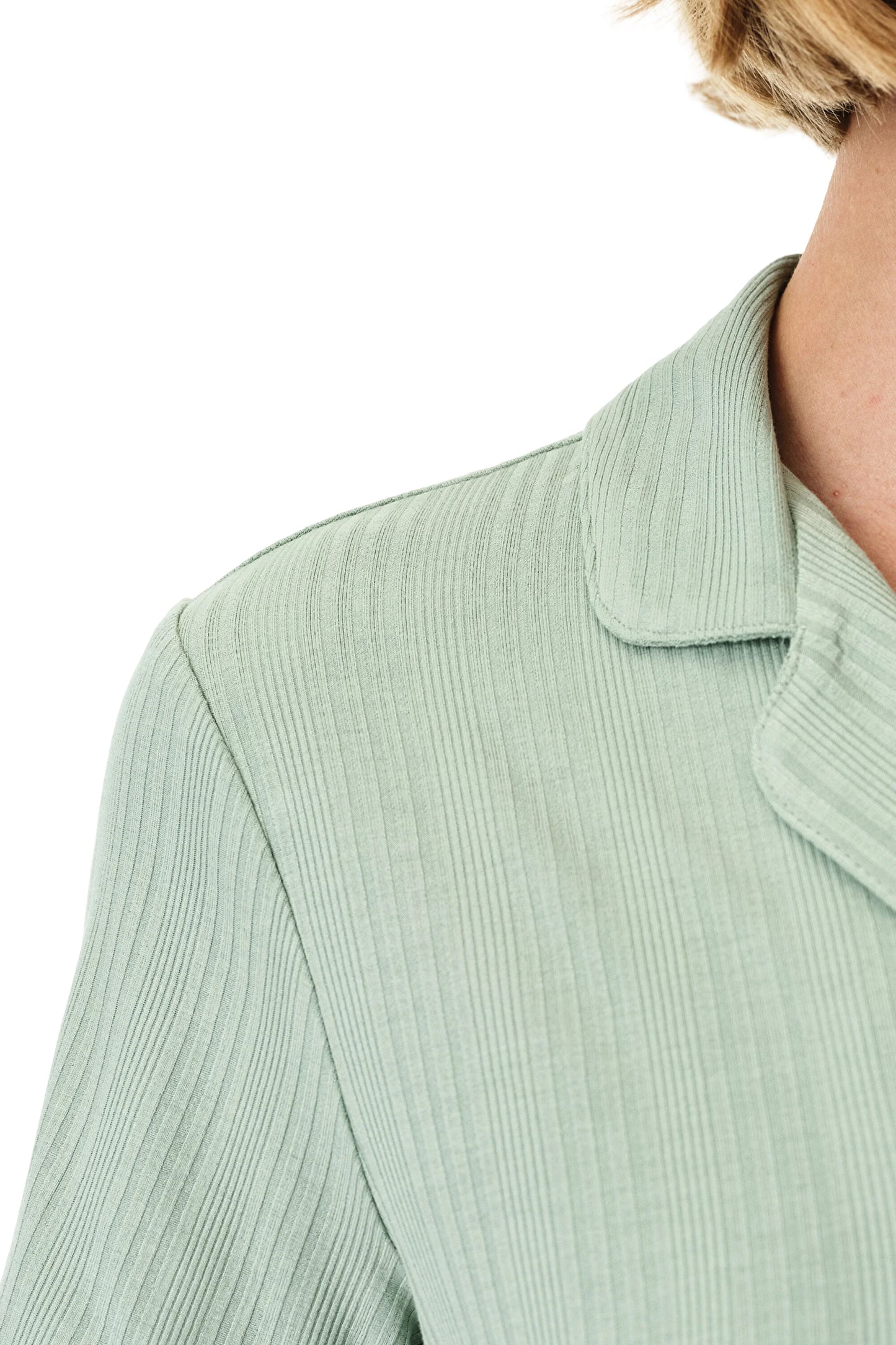 Açık Yeşil Alia Green Rib Düğmeli Gömlek Pantolon Pijama Takımı