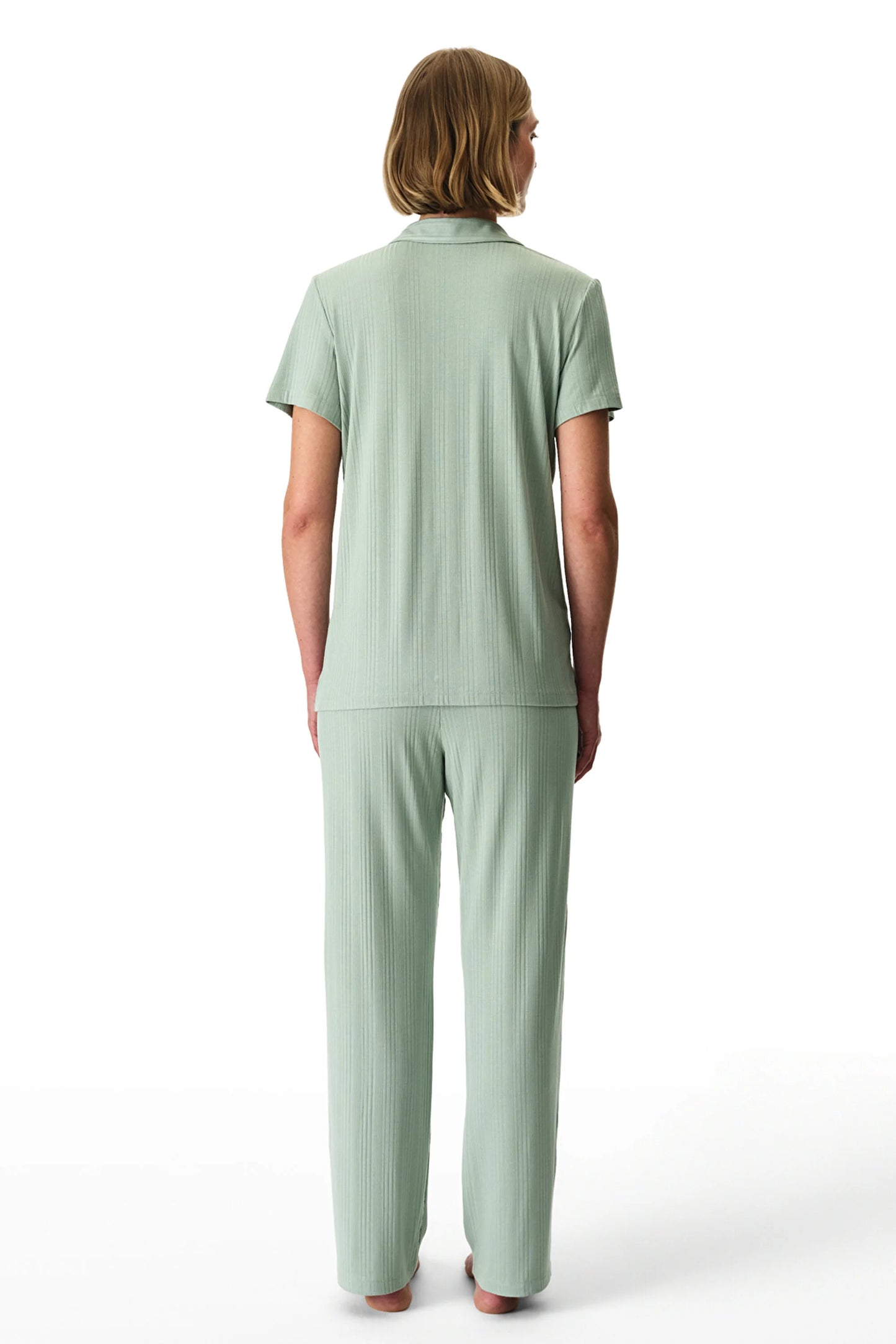 Açık Yeşil Alia Green Rib Düğmeli Gömlek Pantolon Pijama Takımı