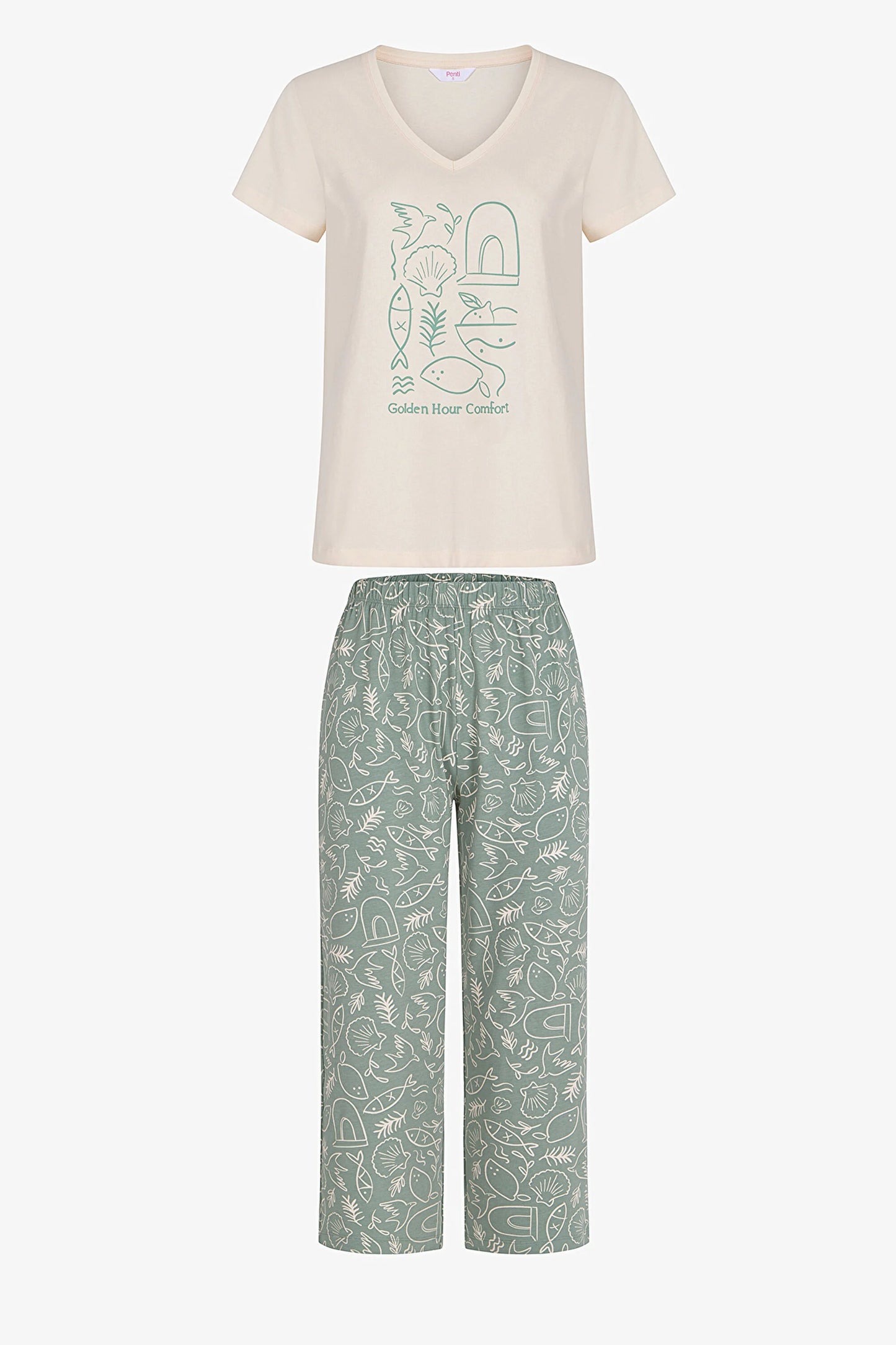 Açık Yeşil Golden Hour Pamuklu Kapri Pijama Takımı