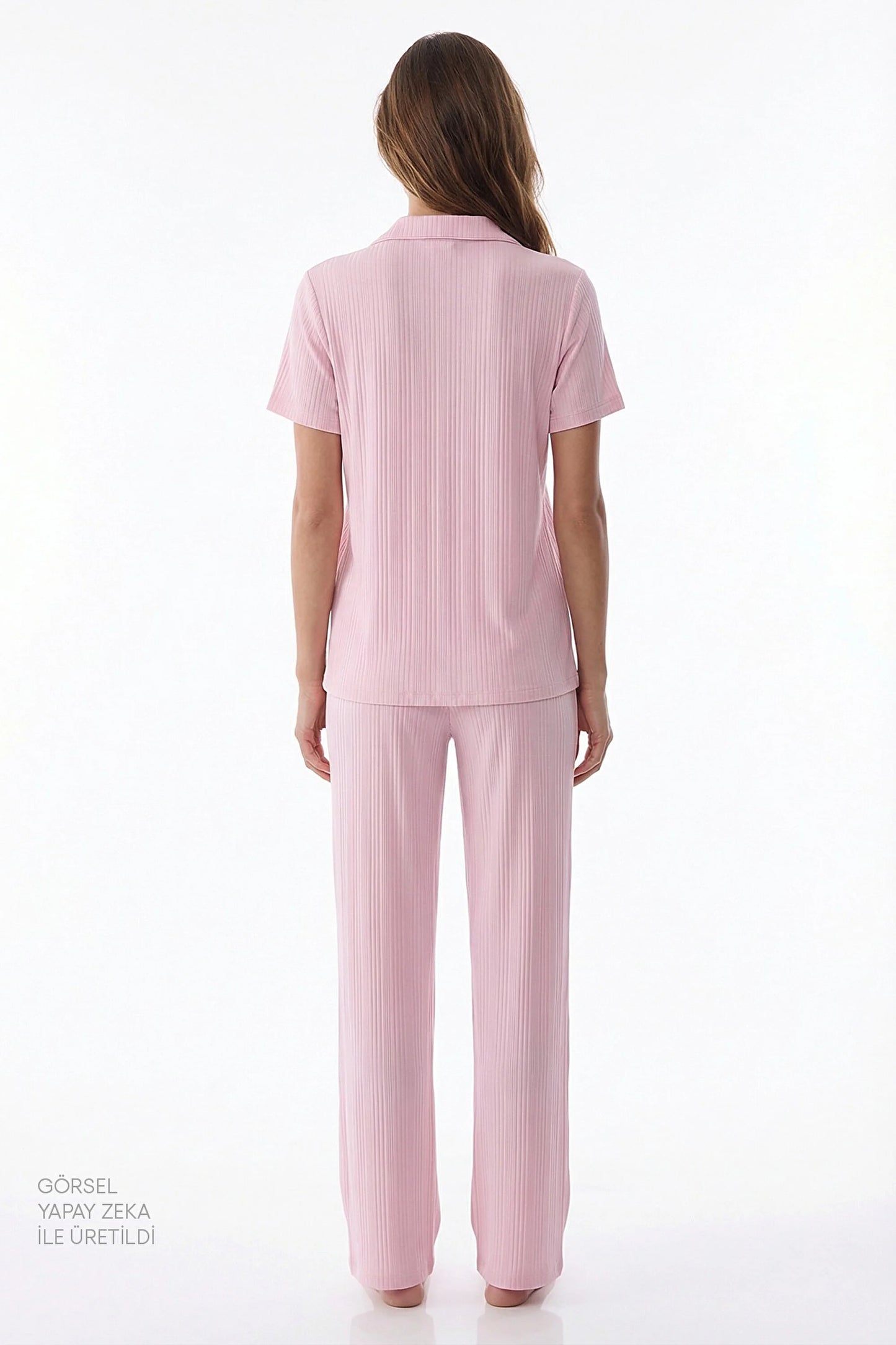 Pembe Alia Pink Düğmeli Gömlek Pantolon Pijama Takımı