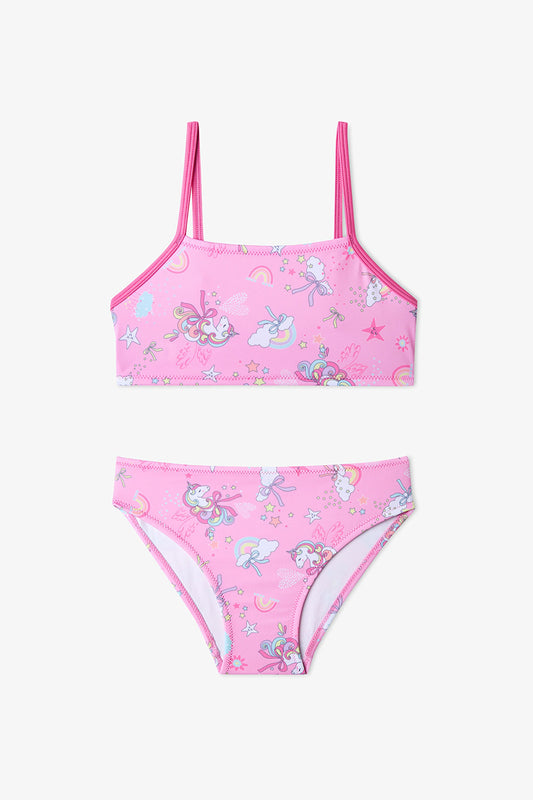Renkli Kız Çocuk Uniribbon Halter Bikini Takımı