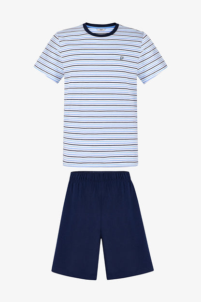 Erkek Renkli Sail Line Şortlu Pijama Takımı