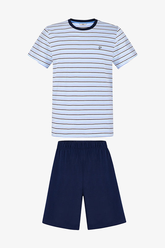 Erkek Renkli Sail Line Şortlu Pijama Takımı
