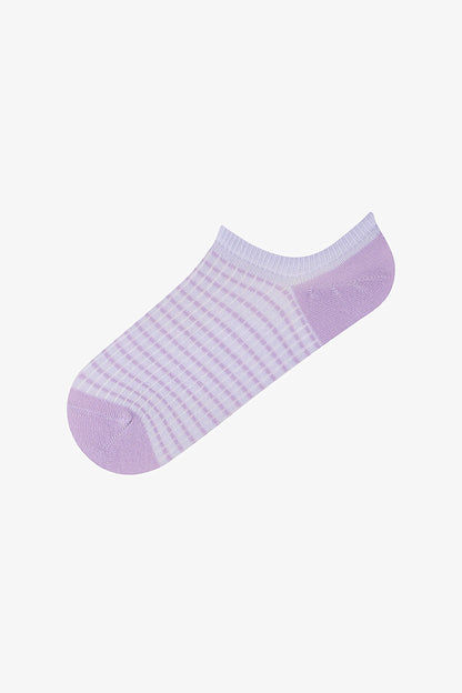 3 Çift Burun Dikişsiz Pamuklu Renkli Çizgi Desenli Sneaker Çorap