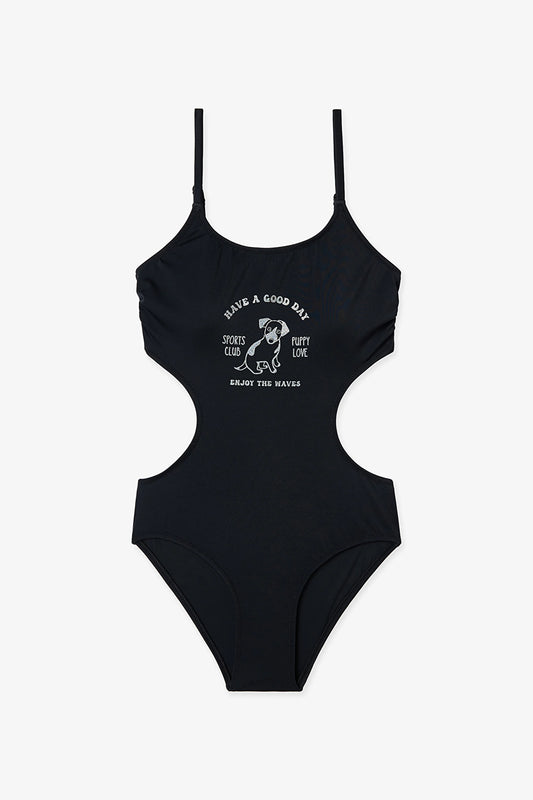 Siyah Genç Kız Puppy Monokini