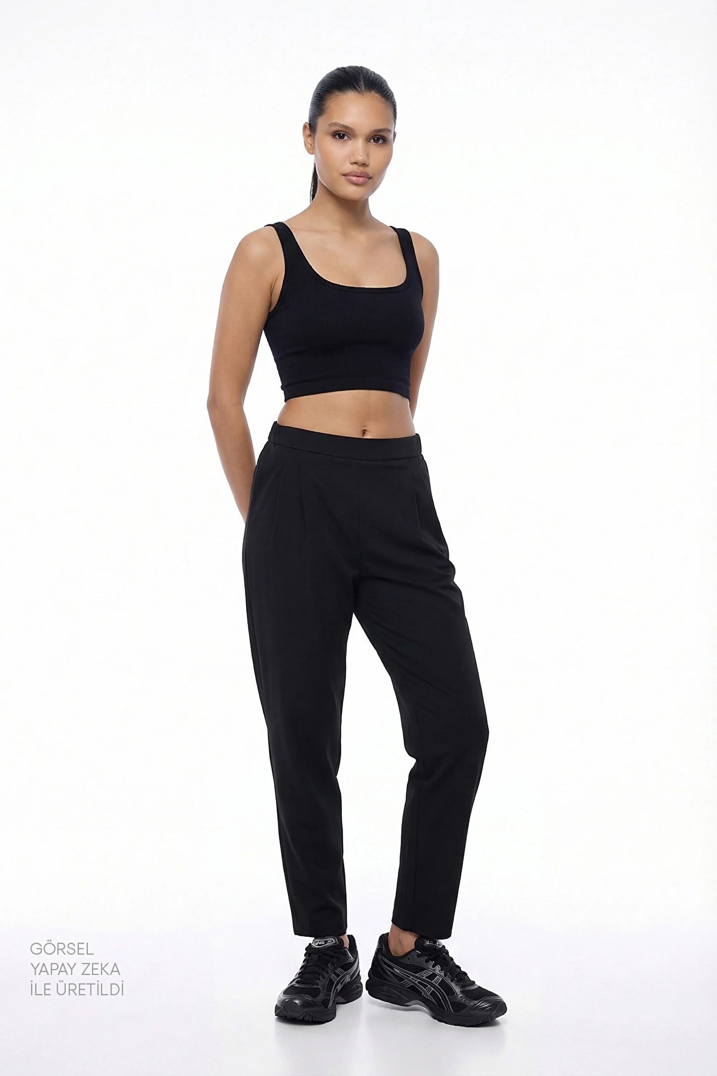 Siyah Seamless Dikişsiz Kare Yaka Crop Üst