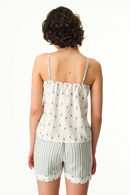 Açık Yeşil Serenity Çizgili Şort Pijama Altı