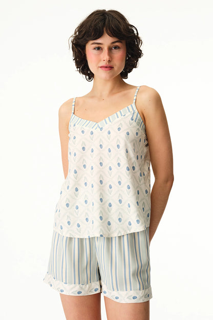Açık Yeşil Serenity Çizgili Şort Pijama Altı