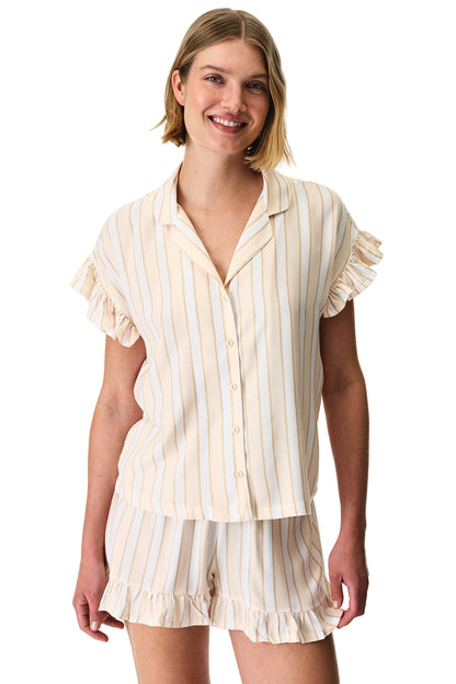 Bej Quinn Çizgili Gömlek Şortlu Pijama Takımı