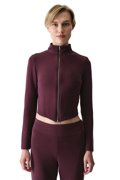 Bordo Fermuarlı Bisiklet Yaka Modal Sweatshirt