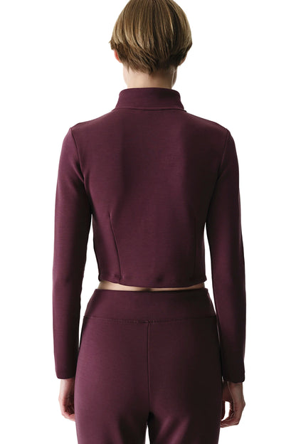 Bordo Fermuarlı Bisiklet Yaka Modal Sweatshirt