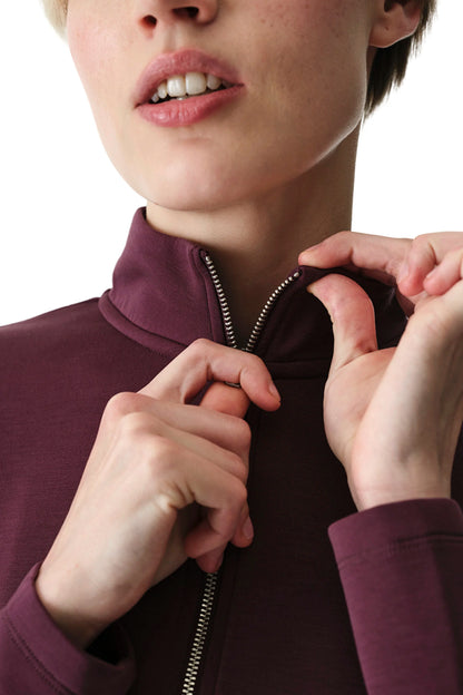 Bordo Fermuarlı Bisiklet Yaka Modal Sweatshirt