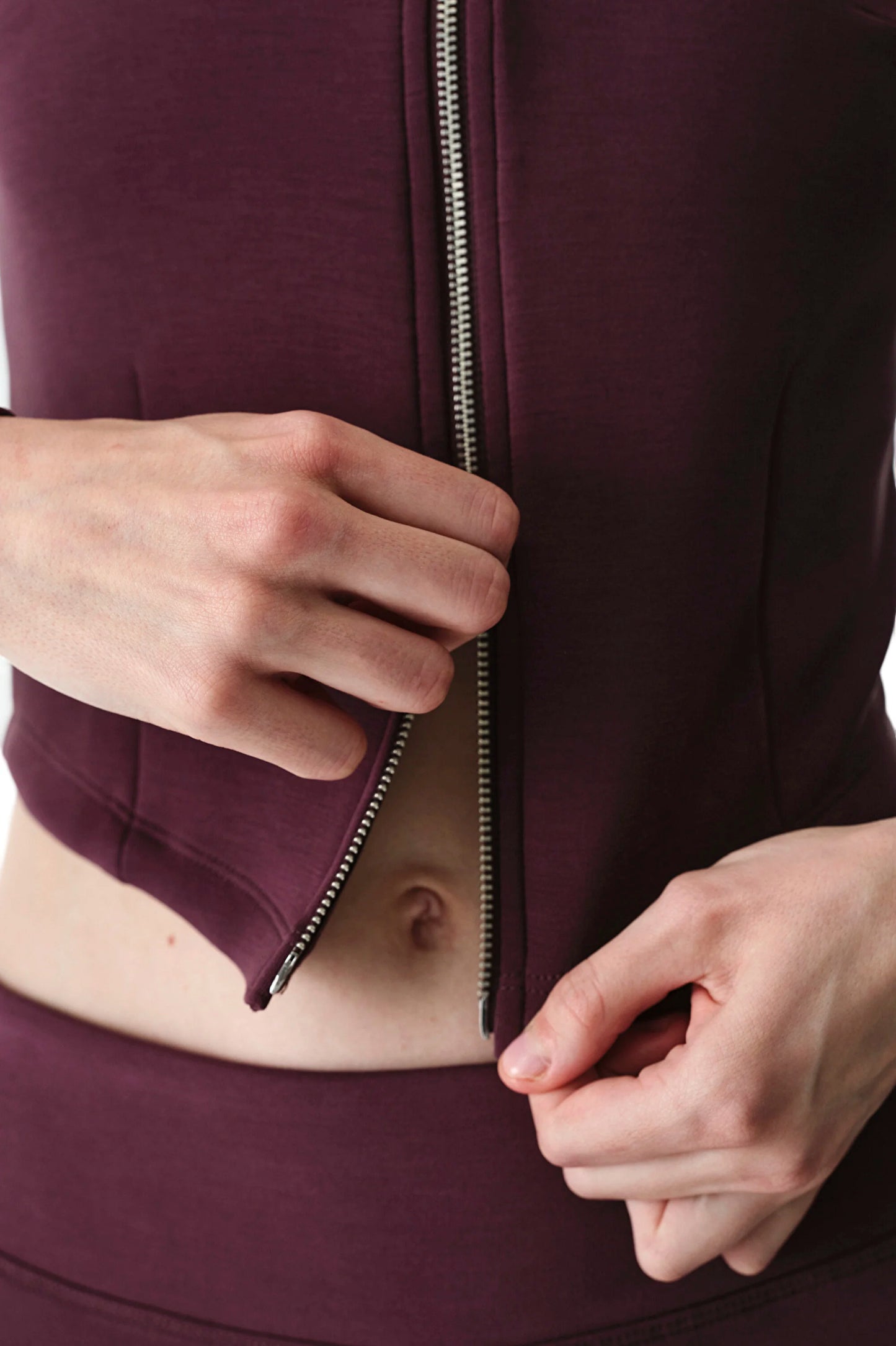 Bordo Fermuarlı Bisiklet Yaka Modal Sweatshirt