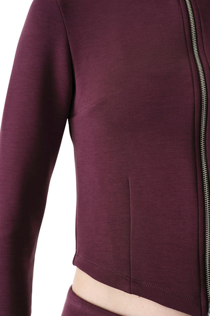 Bordo Fermuarlı Bisiklet Yaka Modal Sweatshirt