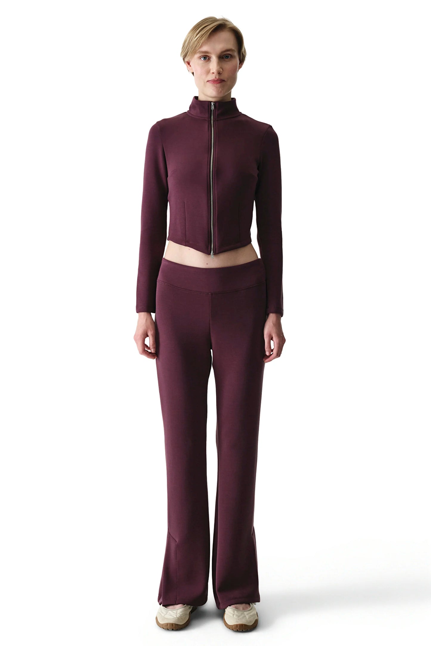 Bordo Fermuarlı Bisiklet Yaka Modal Sweatshirt
