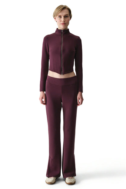 Bordo Fermuarlı Bisiklet Yaka Modal Sweatshirt