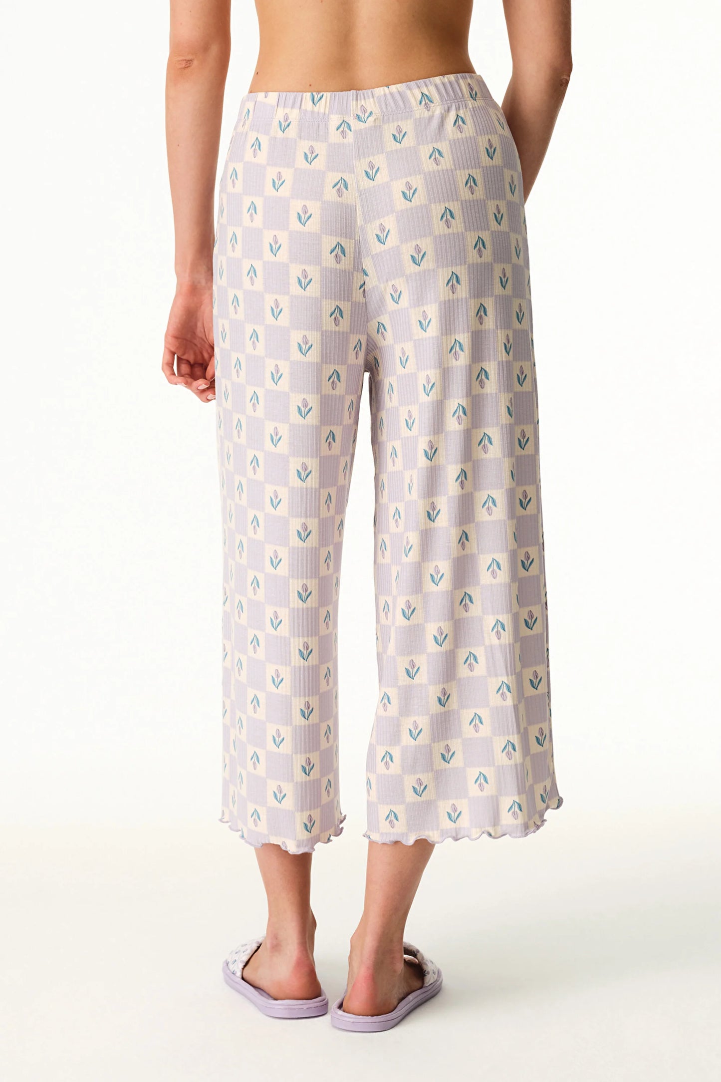 Lila Ella Desenli Kapri Pijama Altı