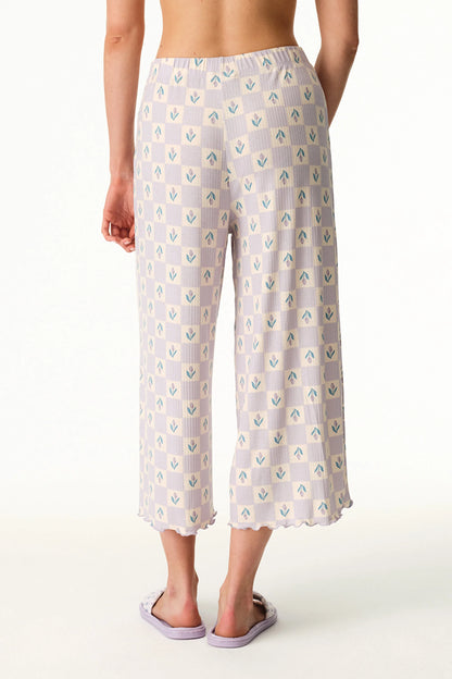 Lila Ella Desenli Kapri Pijama Altı