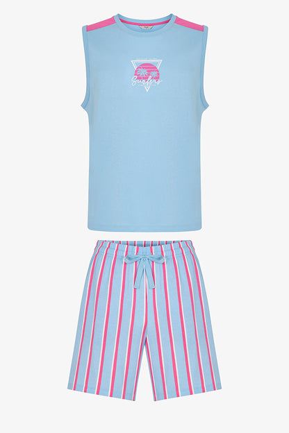 Erkek Renkli Surfer Şortlu Pijama Takımı