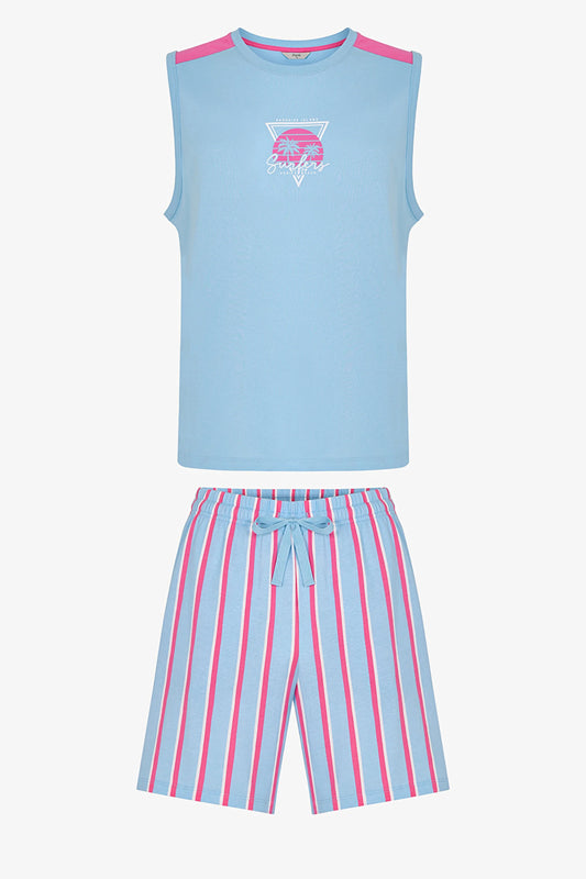 Erkek Renkli Surfer Şortlu Pijama Takımı
