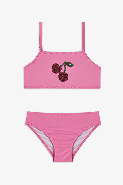 Açık Pembe Kız Çocuk Cherry Halter Bikini Takımı