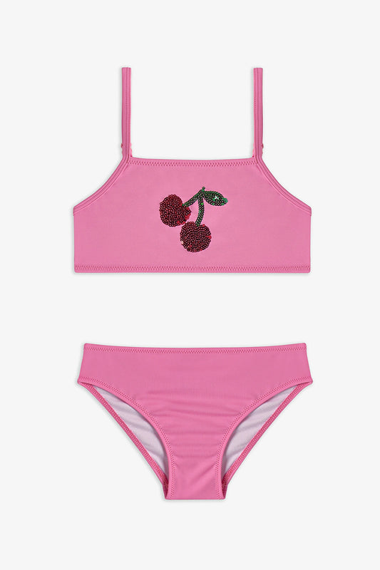 Açık Pembe Kız Çocuk Cherry Halter Bikini Takımı
