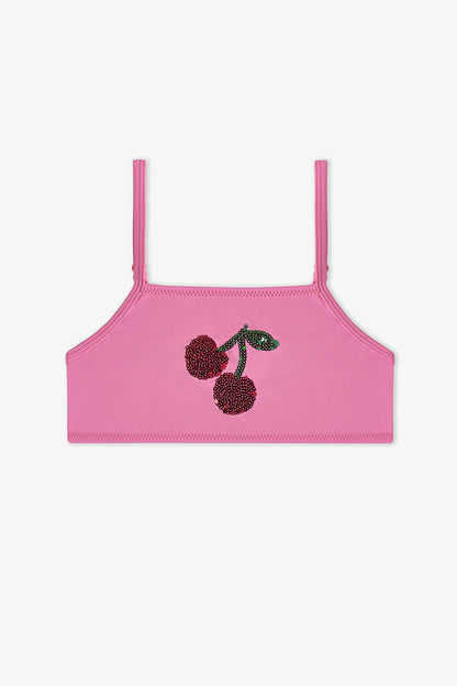Açık Pembe Kız Çocuk Cherry Halter Bikini Takımı