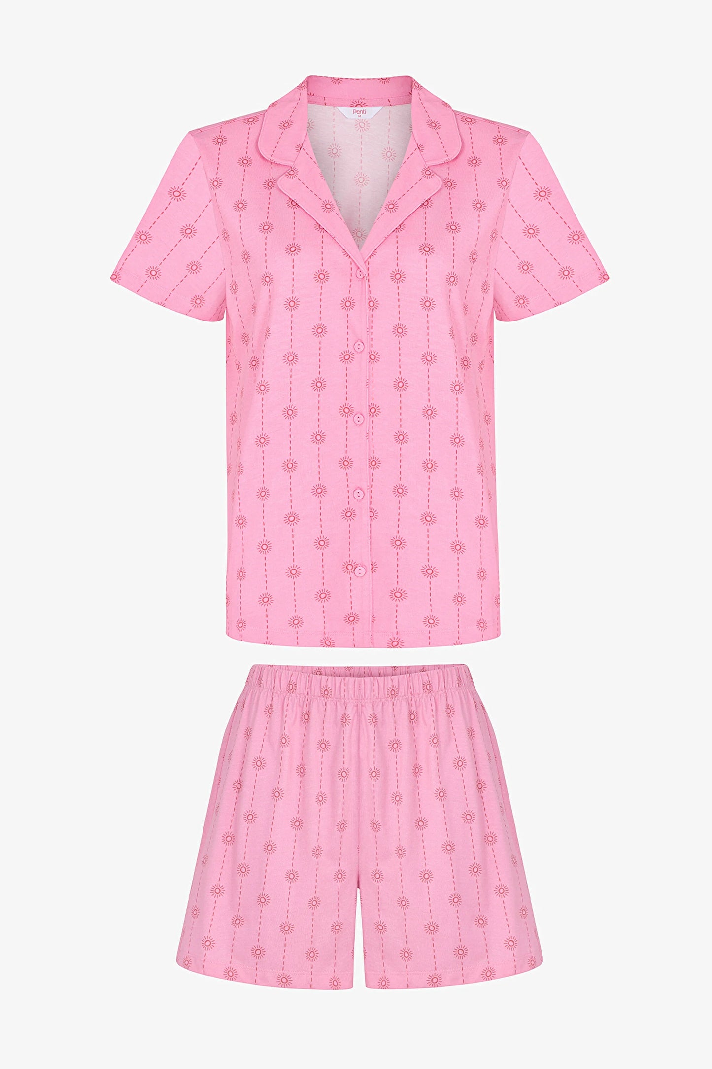 Pembe Pink Stardust Pamuklu Gömlek Şortlu Pijama Takımı