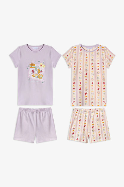 Lila Kız Çocuk Picnic Pamuklu 2'li Pijama Takımı