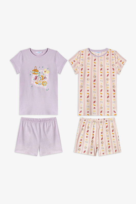 Lila Kız Çocuk Picnic Pamuklu 2'li Pijama Takımı