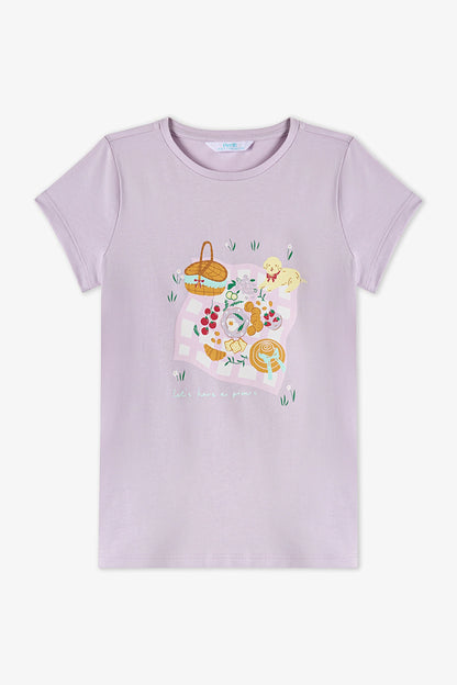 Lila Kız Çocuk Picnic Pamuklu 2'li Pijama Takımı
