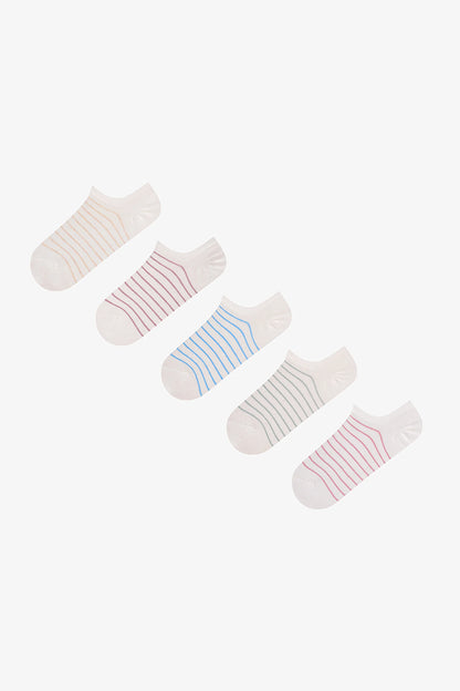 5 Çift Burun Dikişsiz Pamuklu Renkli Çizgi Desenli Sneaker Çorap