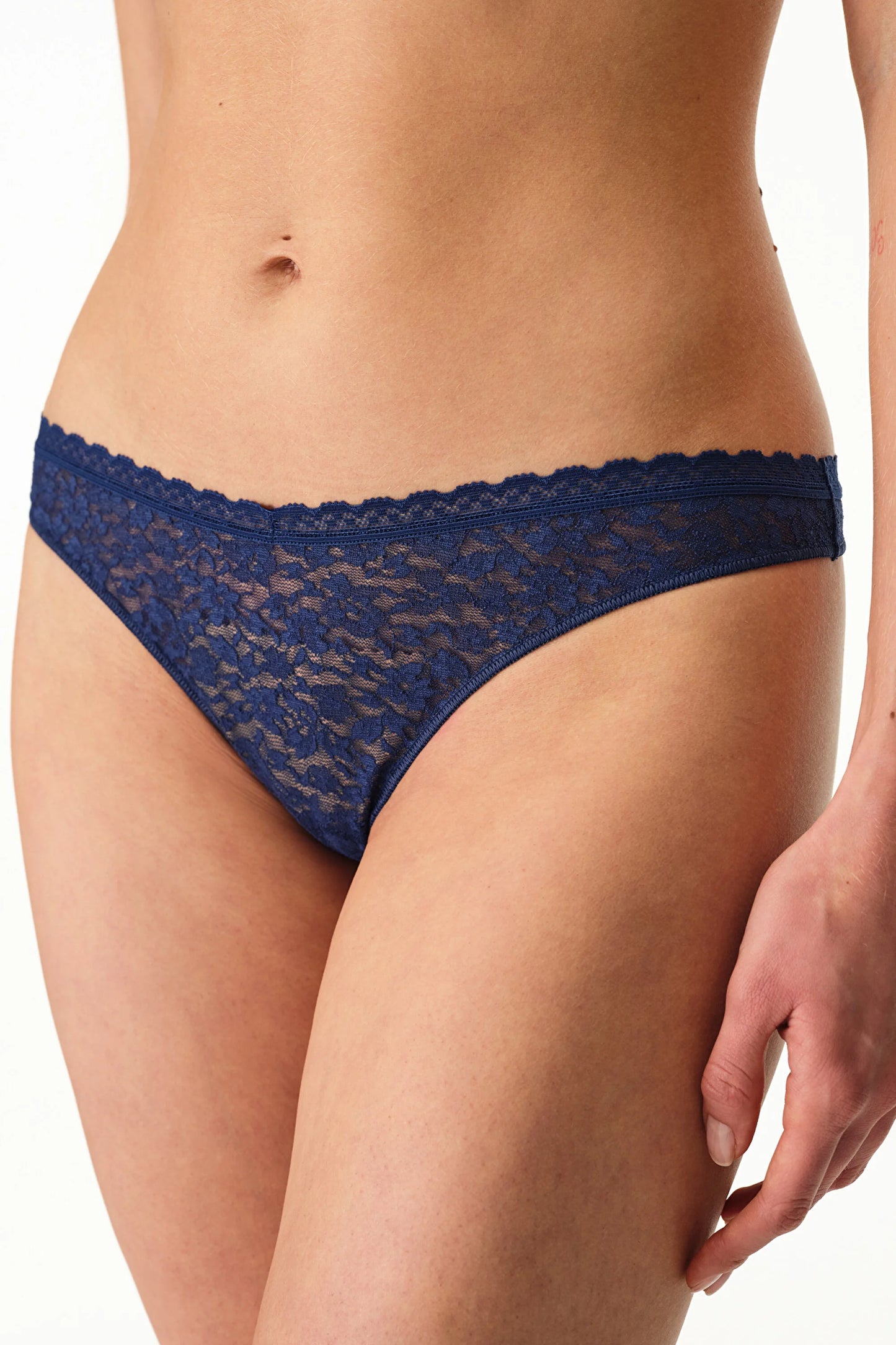 Lacivert Easy Lace Dantel V Model Tanga Külot