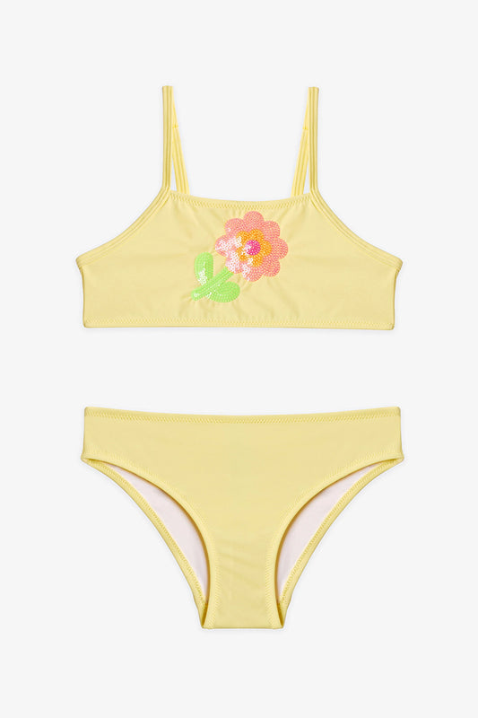 Sarı Kız Çocuk Sequin Halter Bikini Takımı