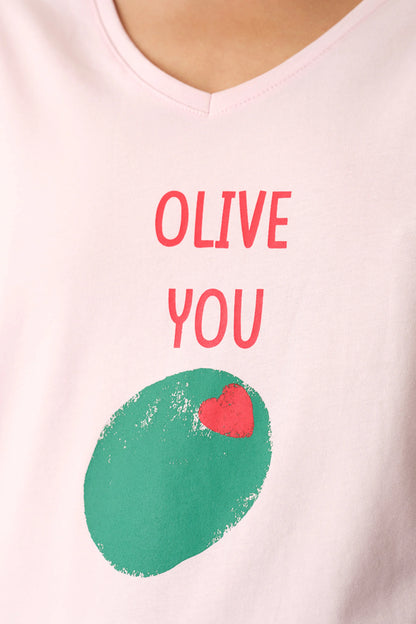 Renkli Olive You Pamuklu Şort Pijama Takımı