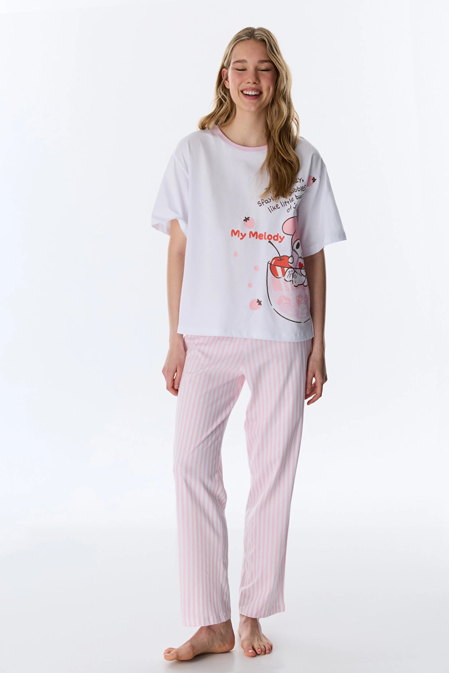 Optik Beyaz Lic My Melody Pamuklu Pantolon Pijama Takımı