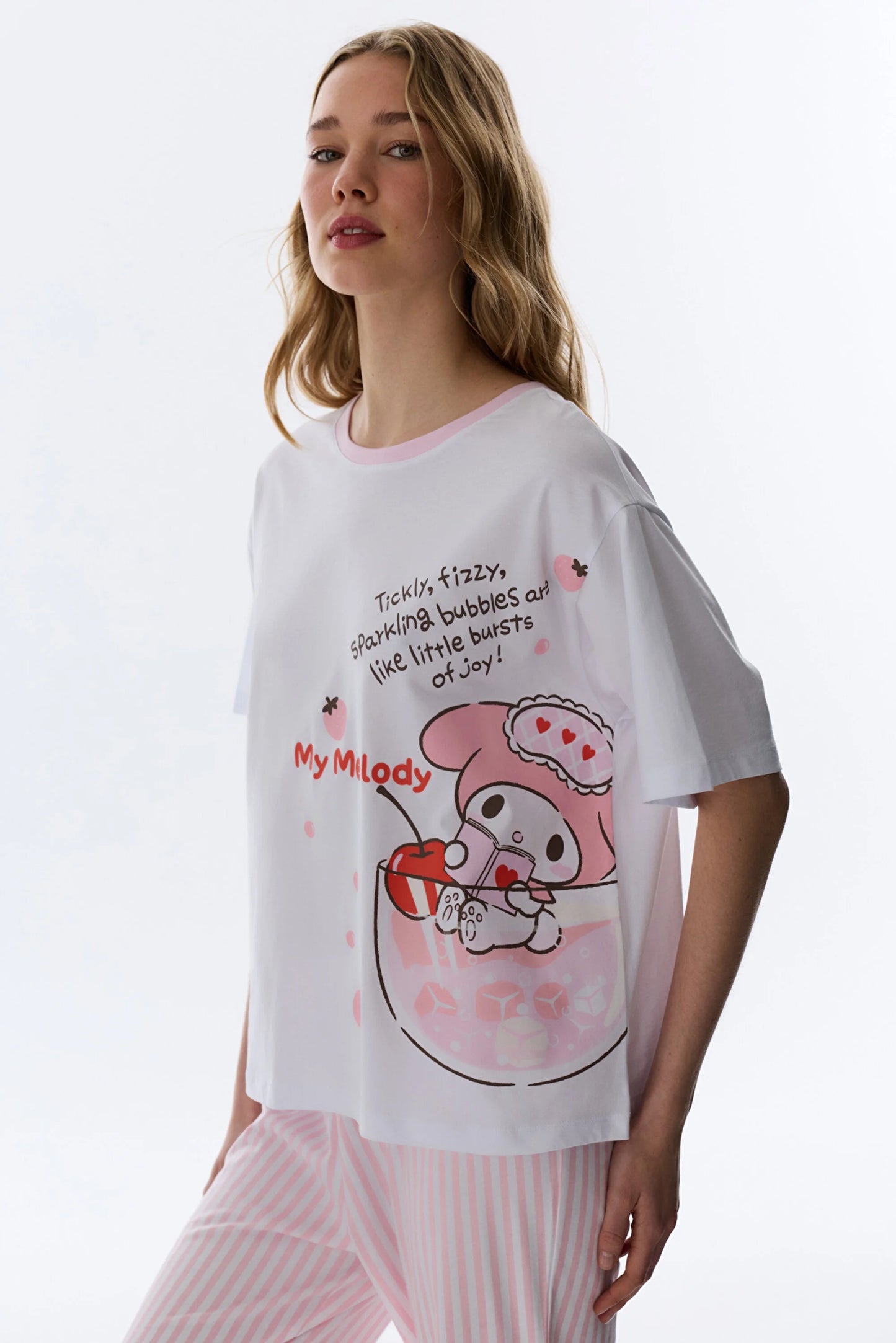 Optik Beyaz Lic My Melody Pamuklu Pantolon Pijama Takımı