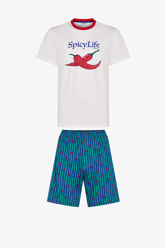 Erkek Renkli Spicy Life Şortlu Pijama Takımı